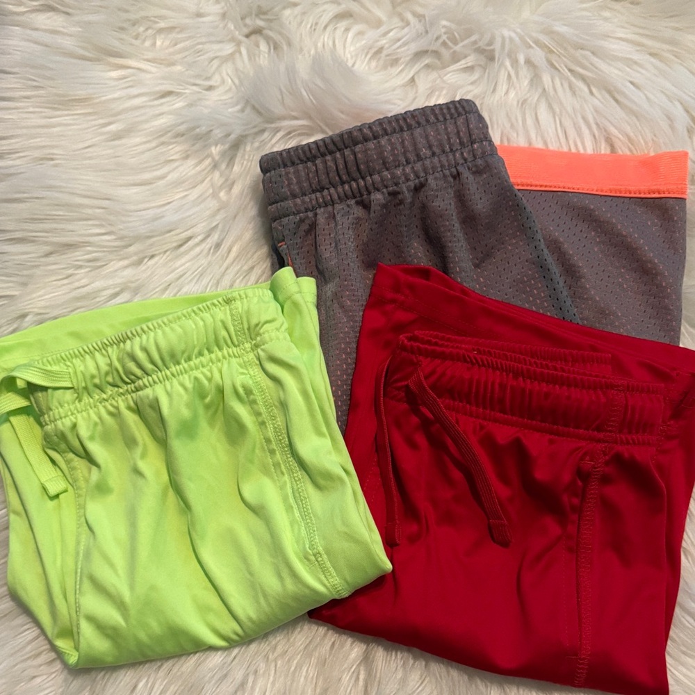 Bundle of 3 Athletic Works DriWorks Shorts Kids Size 10/12 red,neon, grey/coral